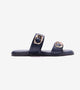 Double Strap Buckled Flat Sandals - Navy Blue