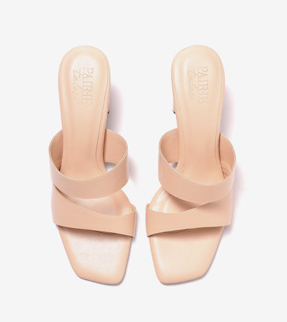 Asymmetric Cutout Block Heeled Slide Sandals - Peach
