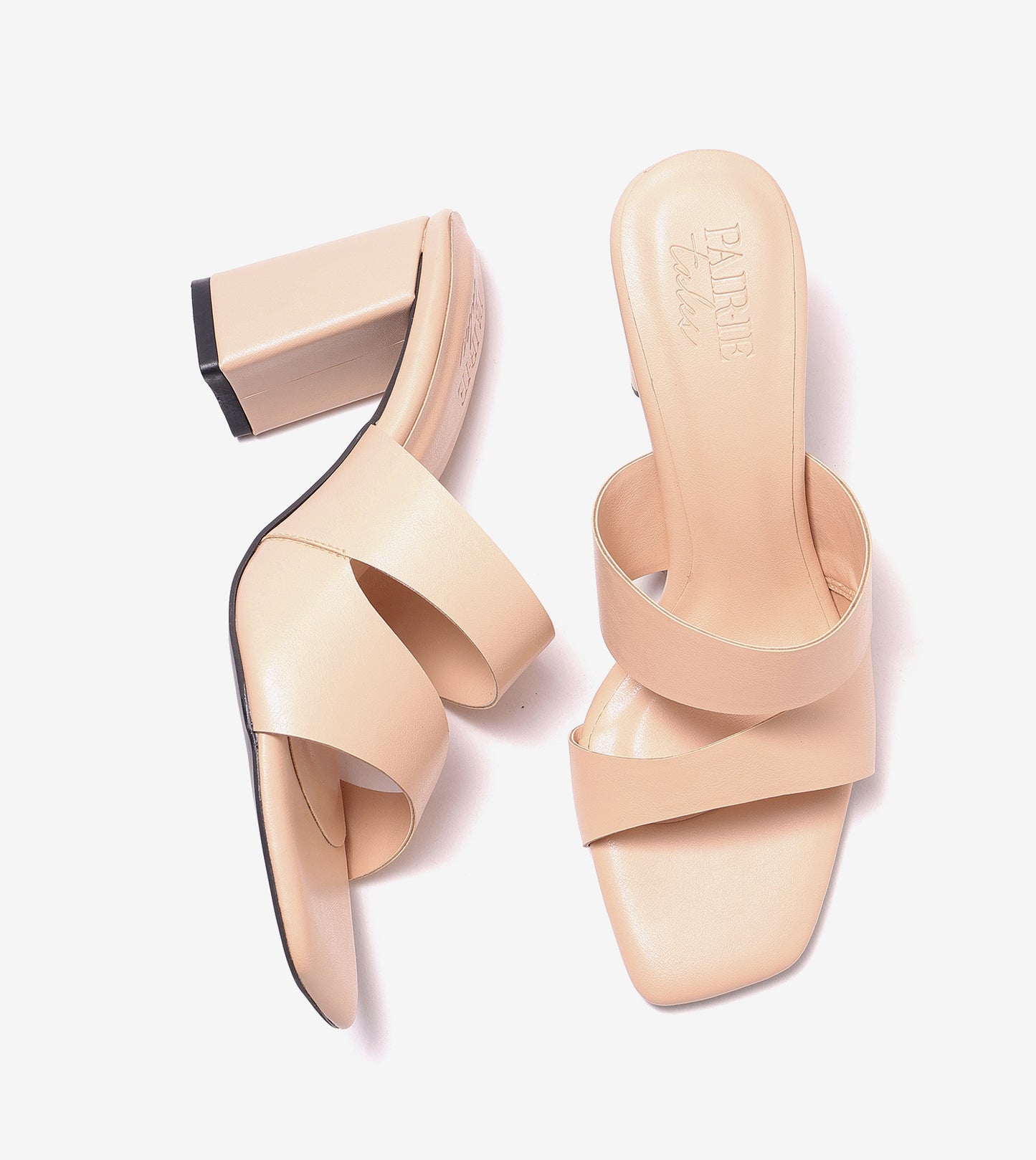 Asymmetric Cutout Block Heeled Slide Sandals - Peach