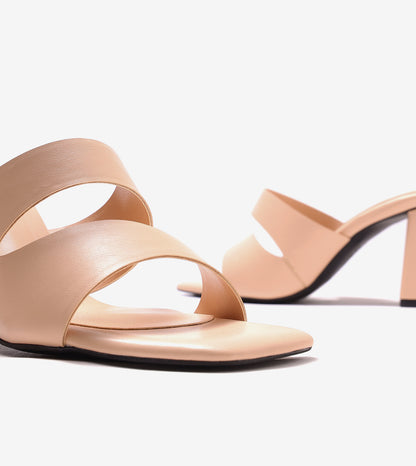 Asymmetric Cutout Block Heeled Slide Sandals - Peach