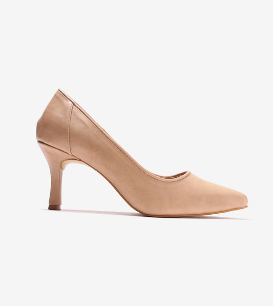 Matt Pointed Toe Pumps - Beige