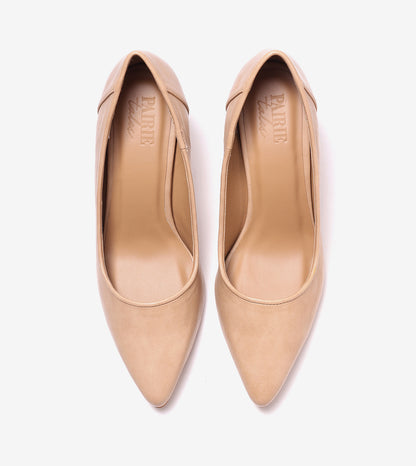 Matt Pointed Toe Pumps - Beige