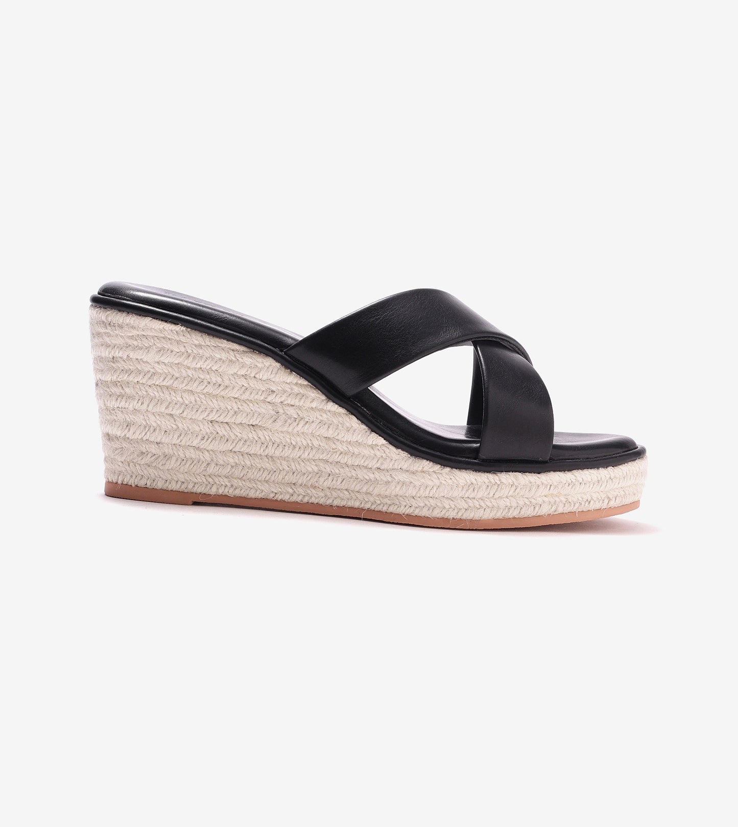Cross Strap Metal Embellished Espadrille Wedges - Black