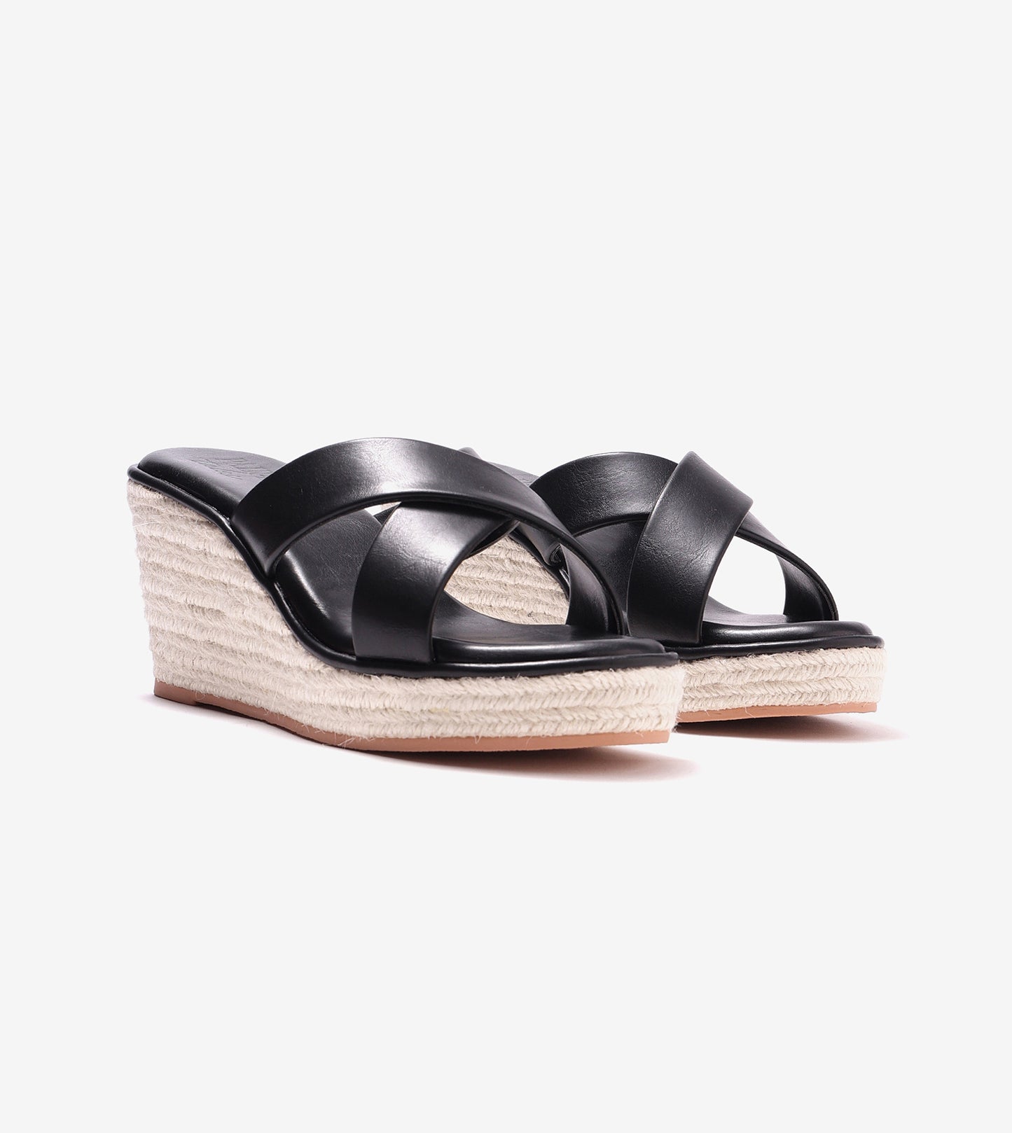 Cross Strap Metal Embellished Espadrille Wedges - Black
