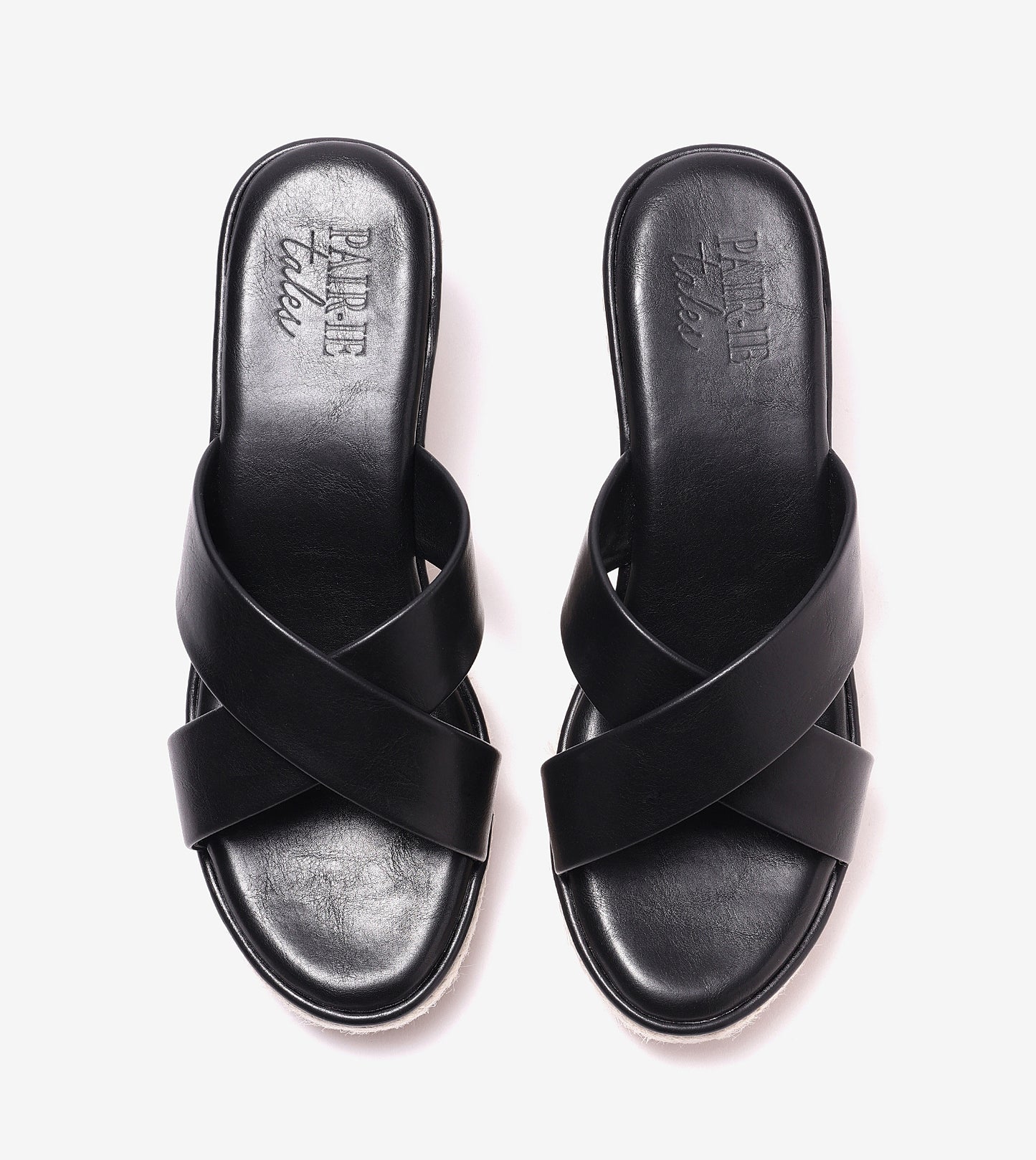 Cross Strap Metal Embellished Espadrille Wedges - Black