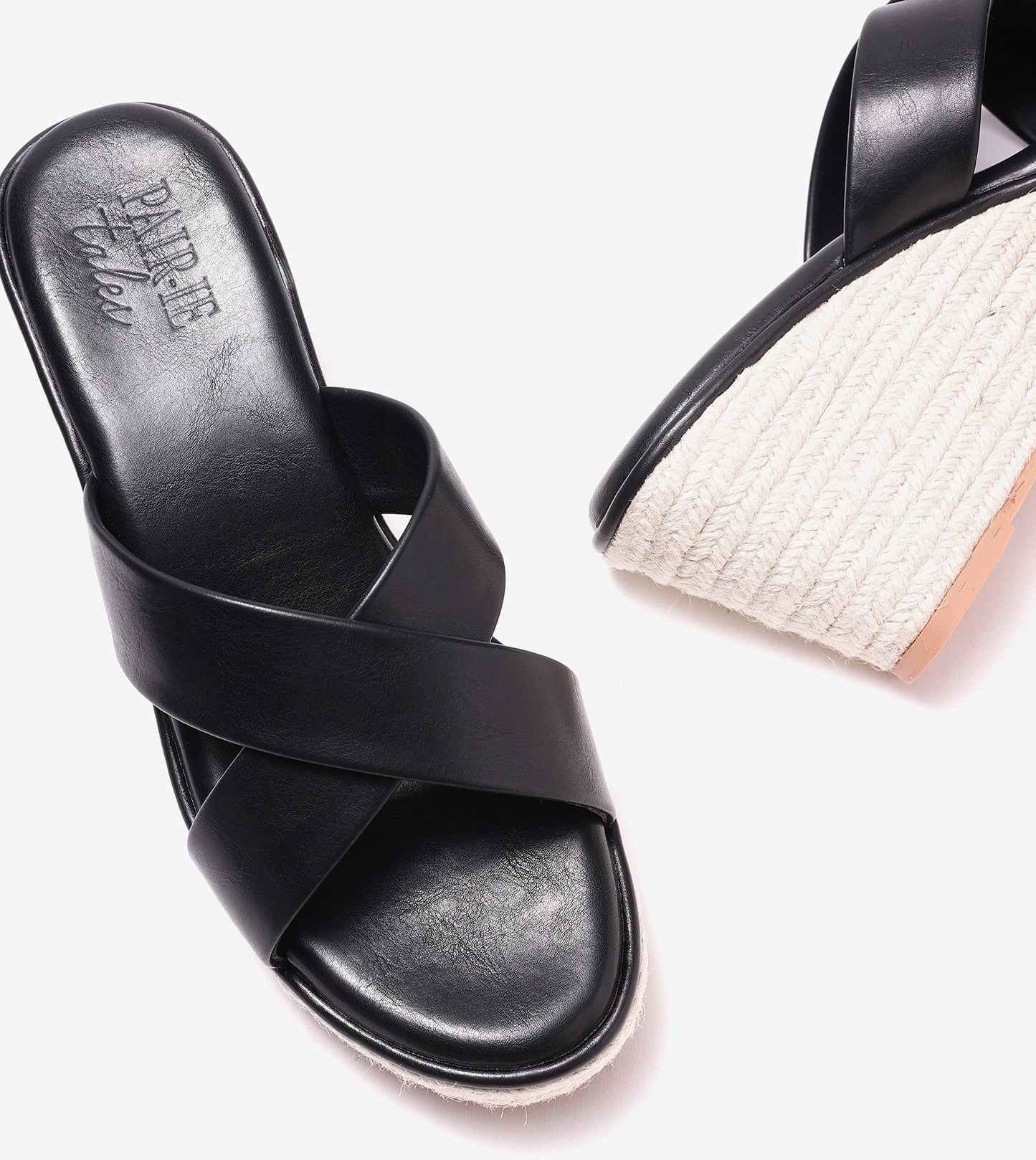 Cross Strap Metal Embellished Espadrille Wedges - Black