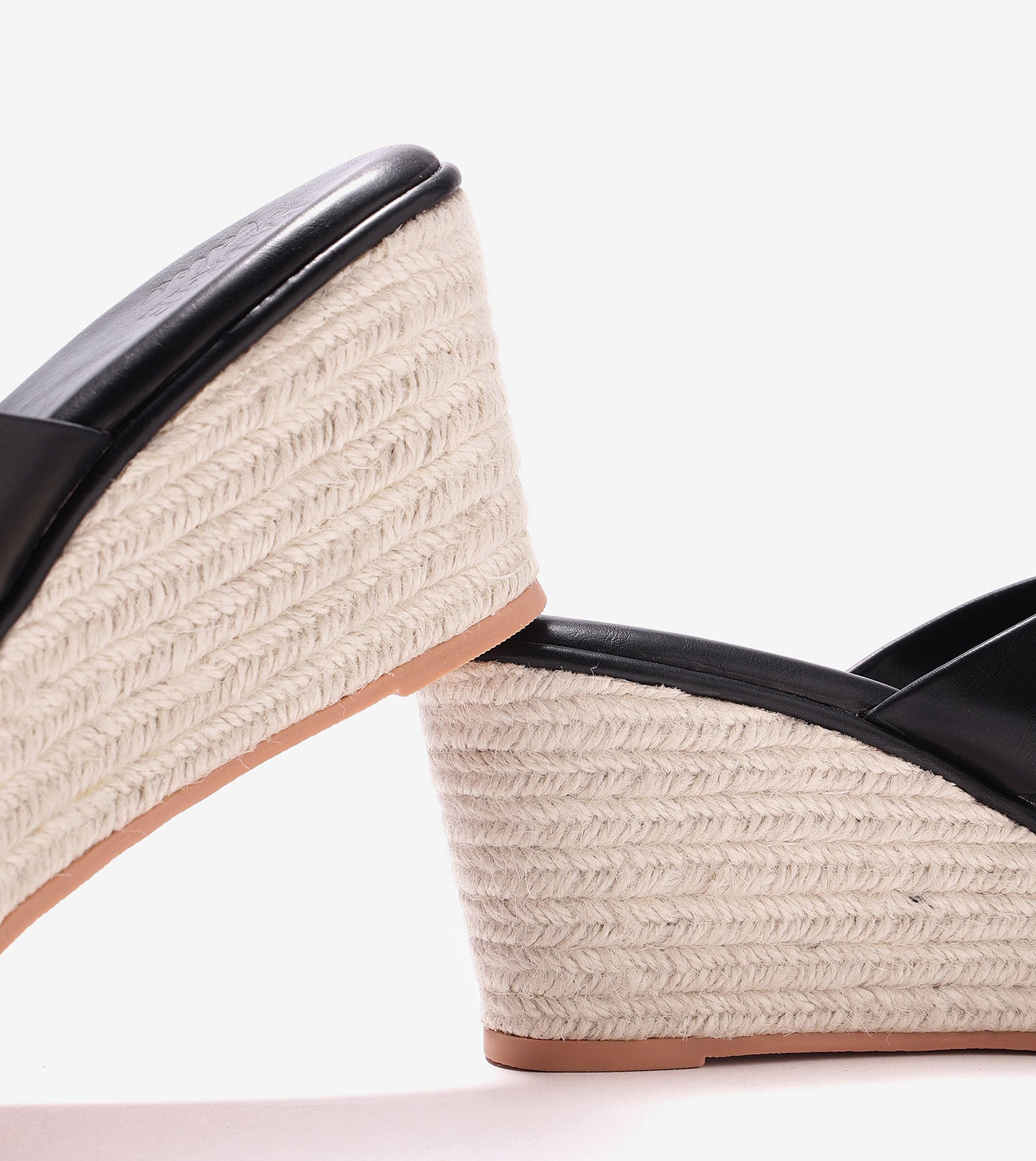 Cross Strap Metal Embellished Espadrille Wedges - Black