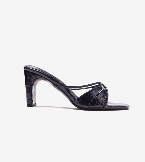 Patent Croco Meadow Strappy Sandals - Navy Blue