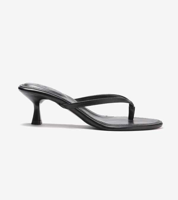 V-Strap Kitten Heels - Black