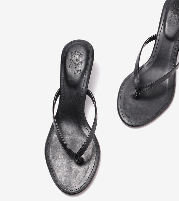V-Strap Kitten Heels - Black