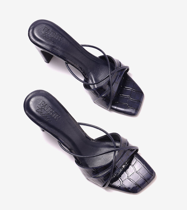 Patent Croco Meadow Strappy Sandals - Navy Blue