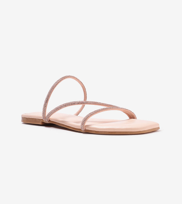 Rhinestone Strappy Sandals - Rose Gold