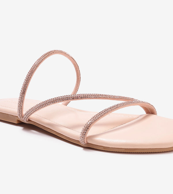 Rhinestone Strappy Sandals - Rose Gold