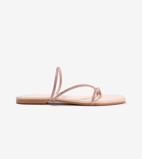 Rhinestone Strappy Sandals - Rose Gold