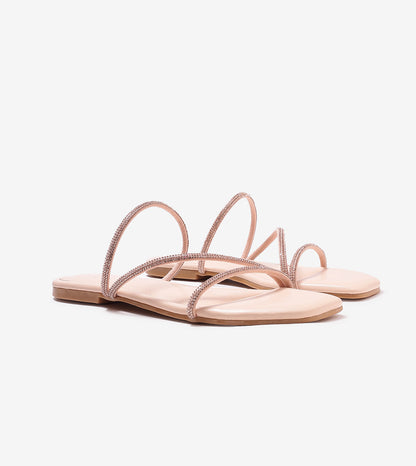 Rhinestone Strappy Sandals - Rose Gold
