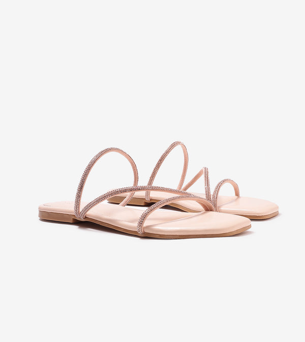 Rhinestone Strappy Sandals - Rose Gold