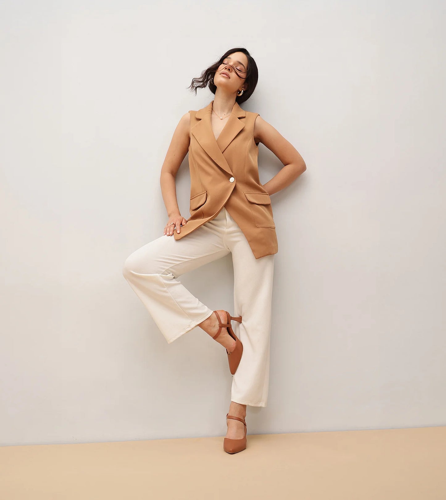 Slingback Pointed Toe Pumps - Tan