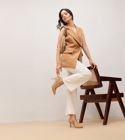 Matt Pointed Toe Pumps - Beige