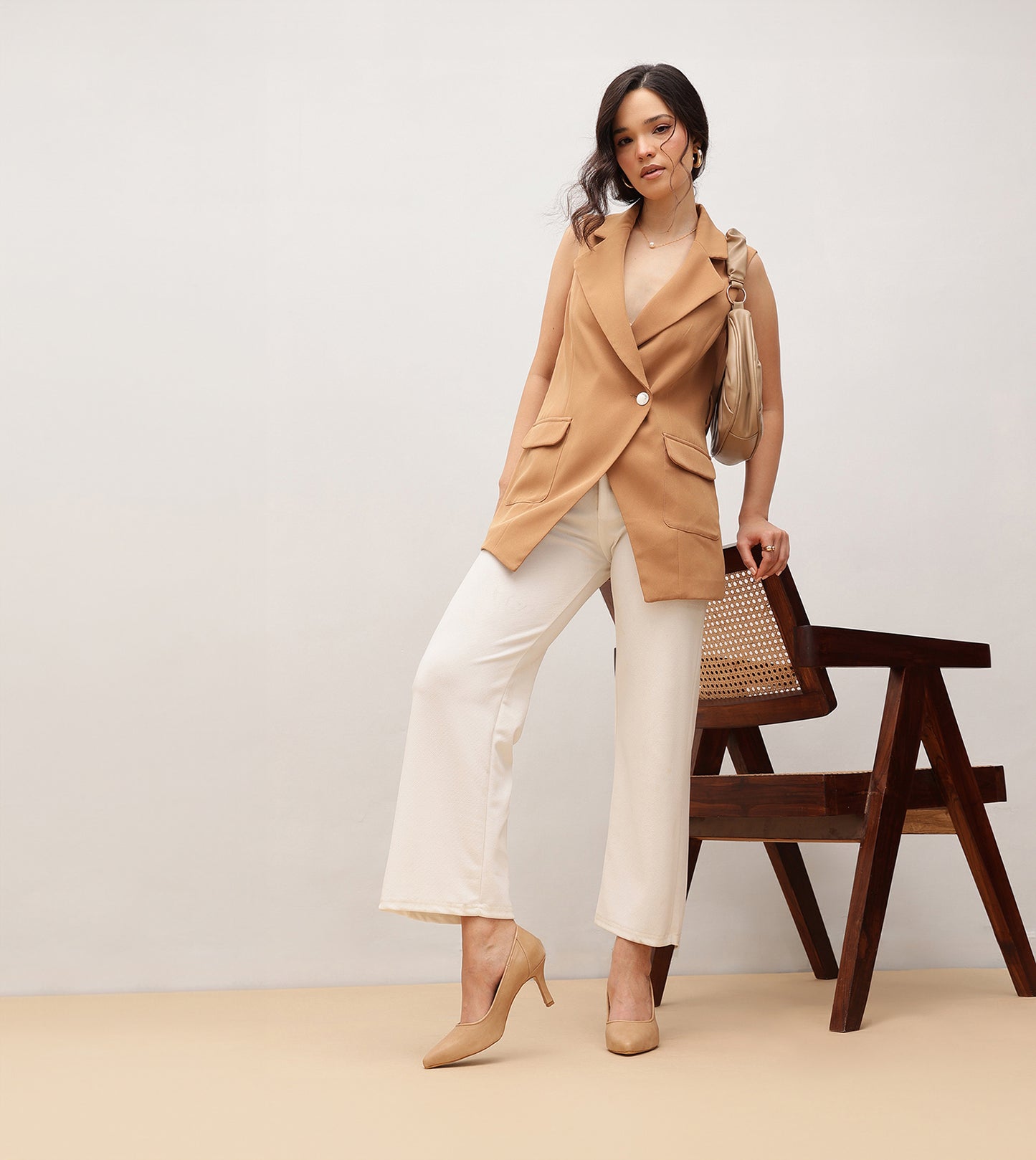 Matt Pointed Toe Pumps - Beige