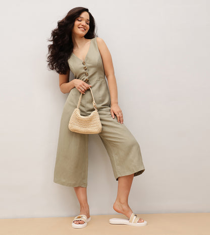 Raffia Slide Flat Sandals With Bamboo Adornment - White