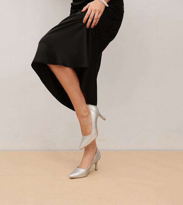 Matt Pointed Toe Pumps - Silver
