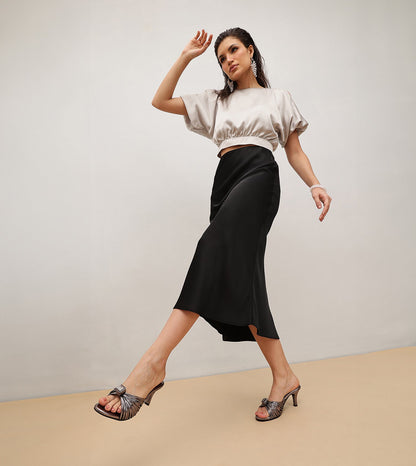 Knotted Strap Stiletto Mule Heels - Gunmetal