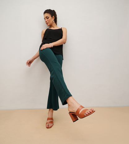 Asymmetric Cutout Block Heeled Slide Sandals - Tan