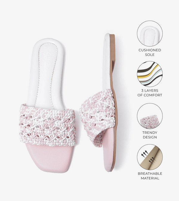 Textured Strap Slides Flat Sandal - Pink