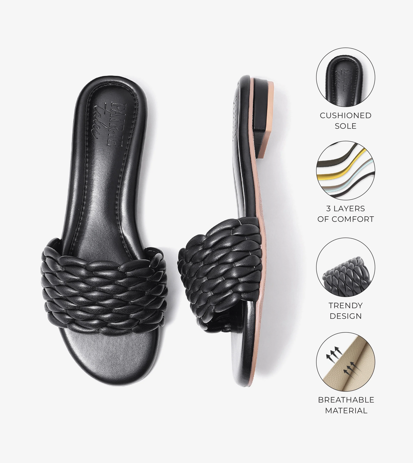 Braided Strap Comfort Slides - Black