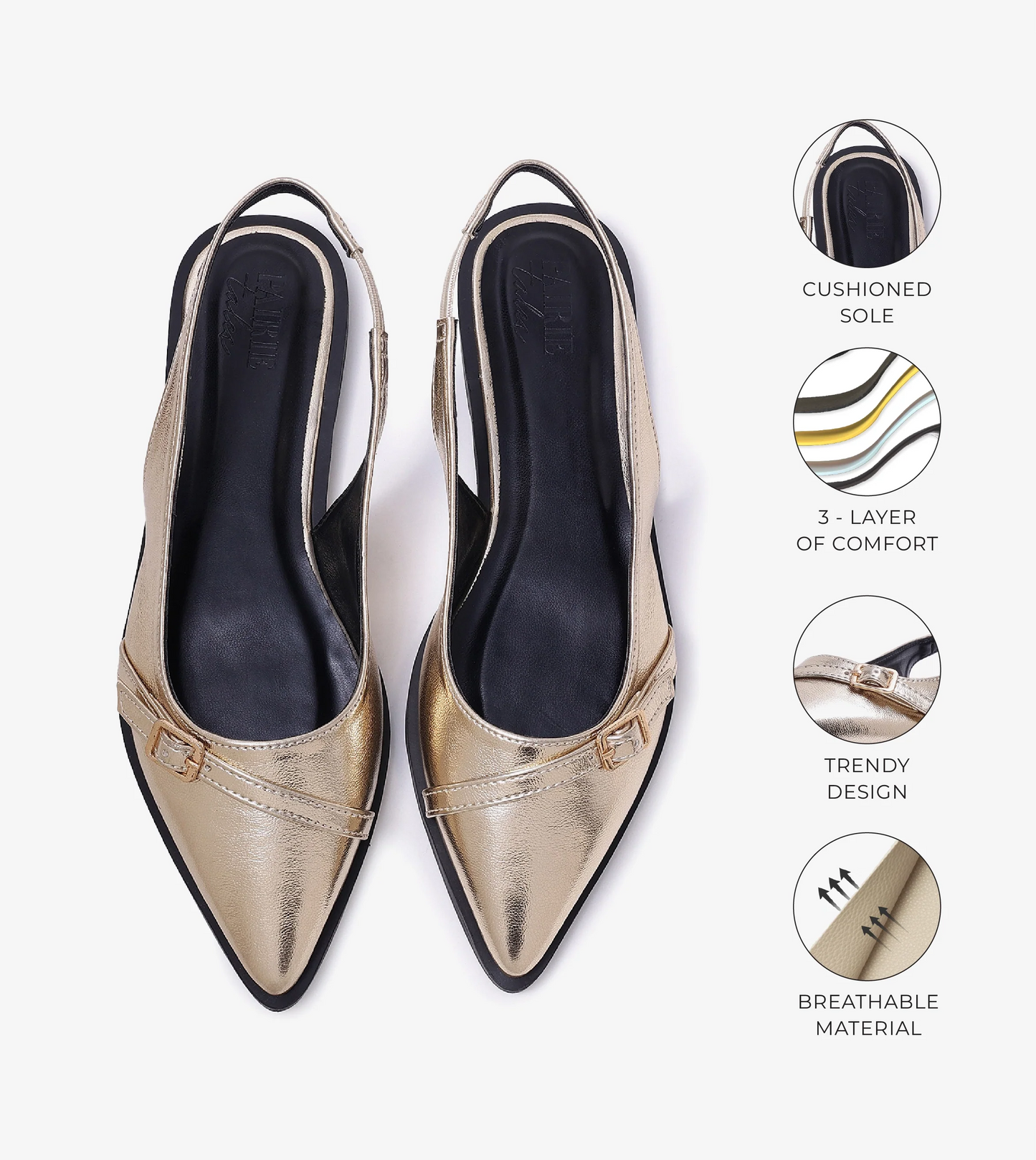 Pointed-Toe Buckle Slingback - Gold