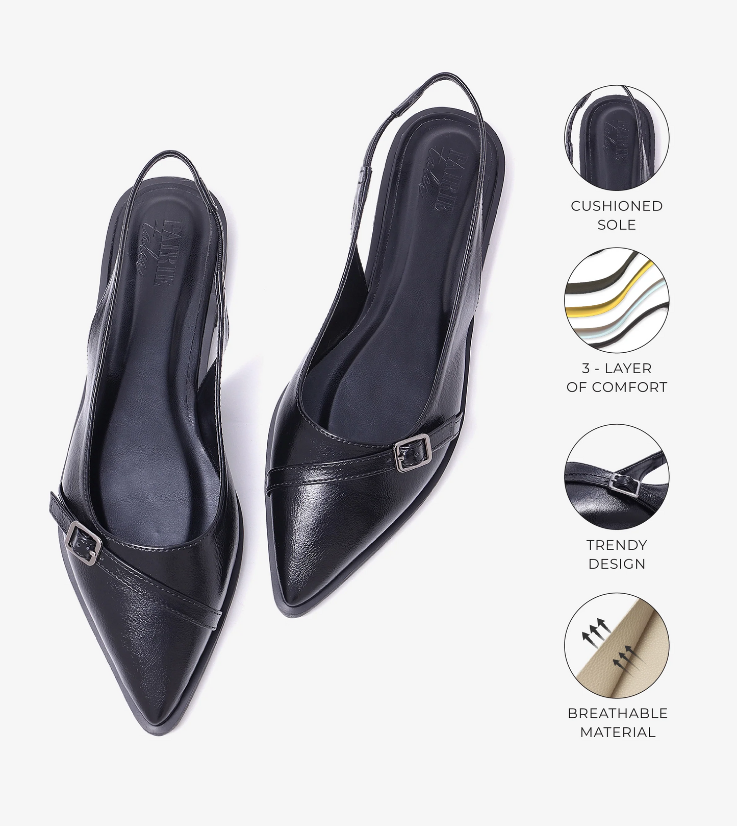 Pointed-Toe Buckle Slingback - Black