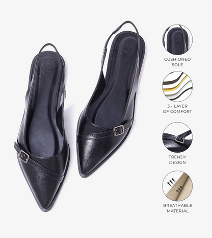 Pointed-Toe Buckle Slingback - Black