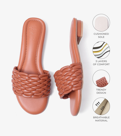 Braided Strap Comfort Slides - Tan