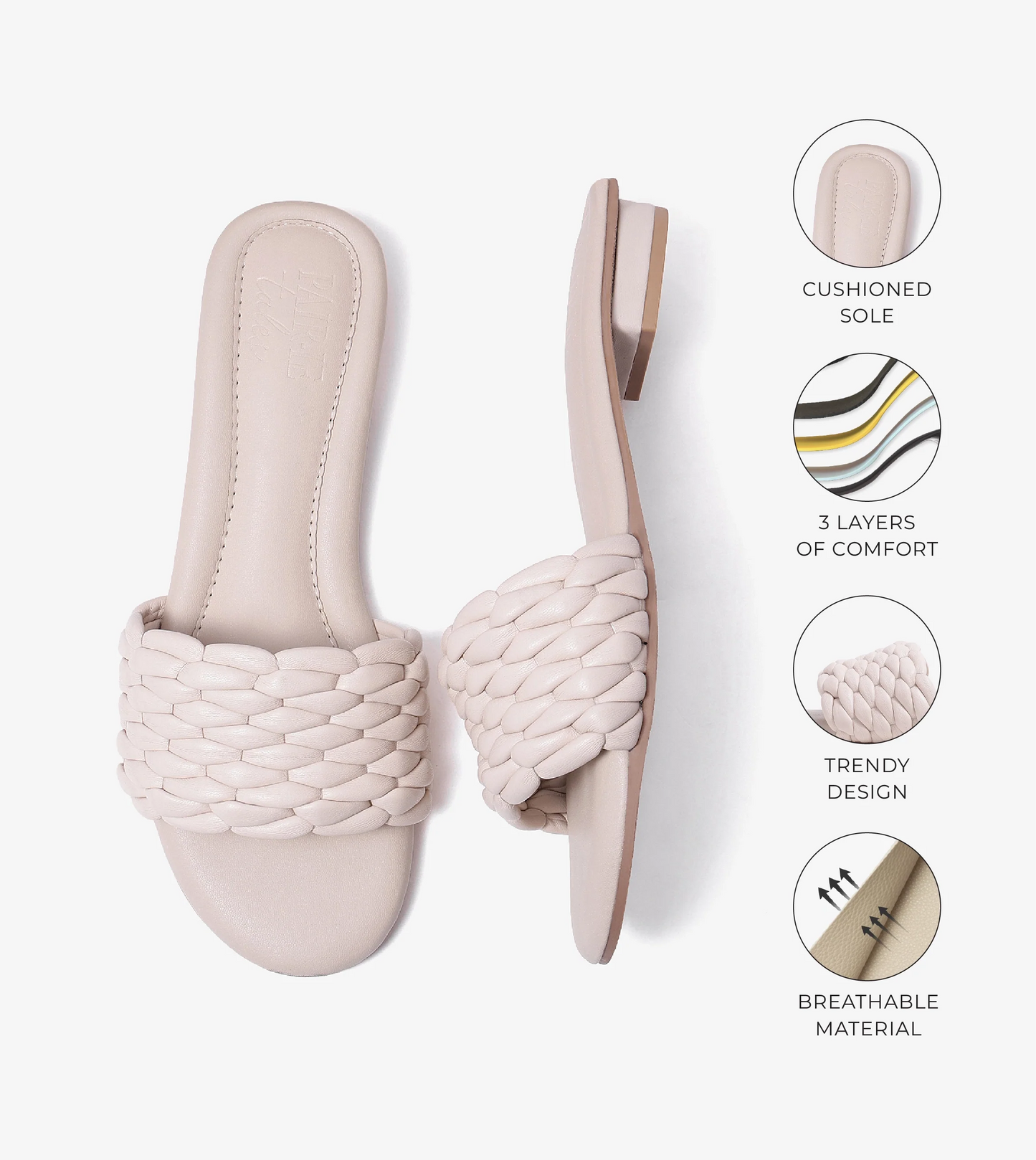 Braided Strap Comfort Slides - Beige