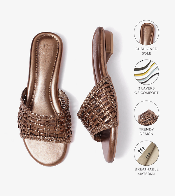 Weaved Strap Slide Flats - Antique
