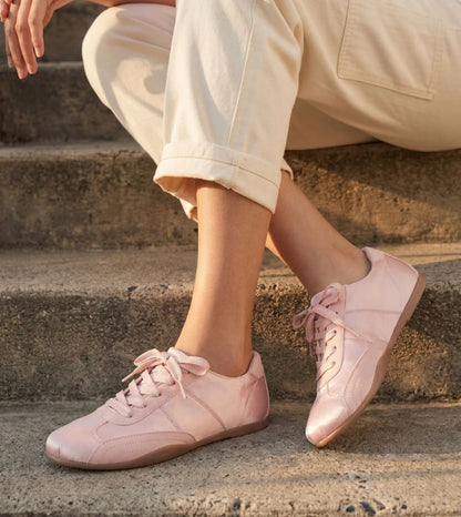 DRIFT ribbon lace-up sneakers for women in candy pink, worn on foot