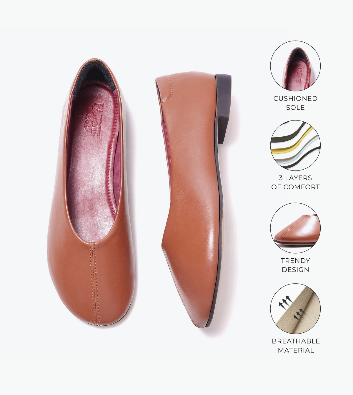 Minimal Seam Detail Slip-On Flats - Tan