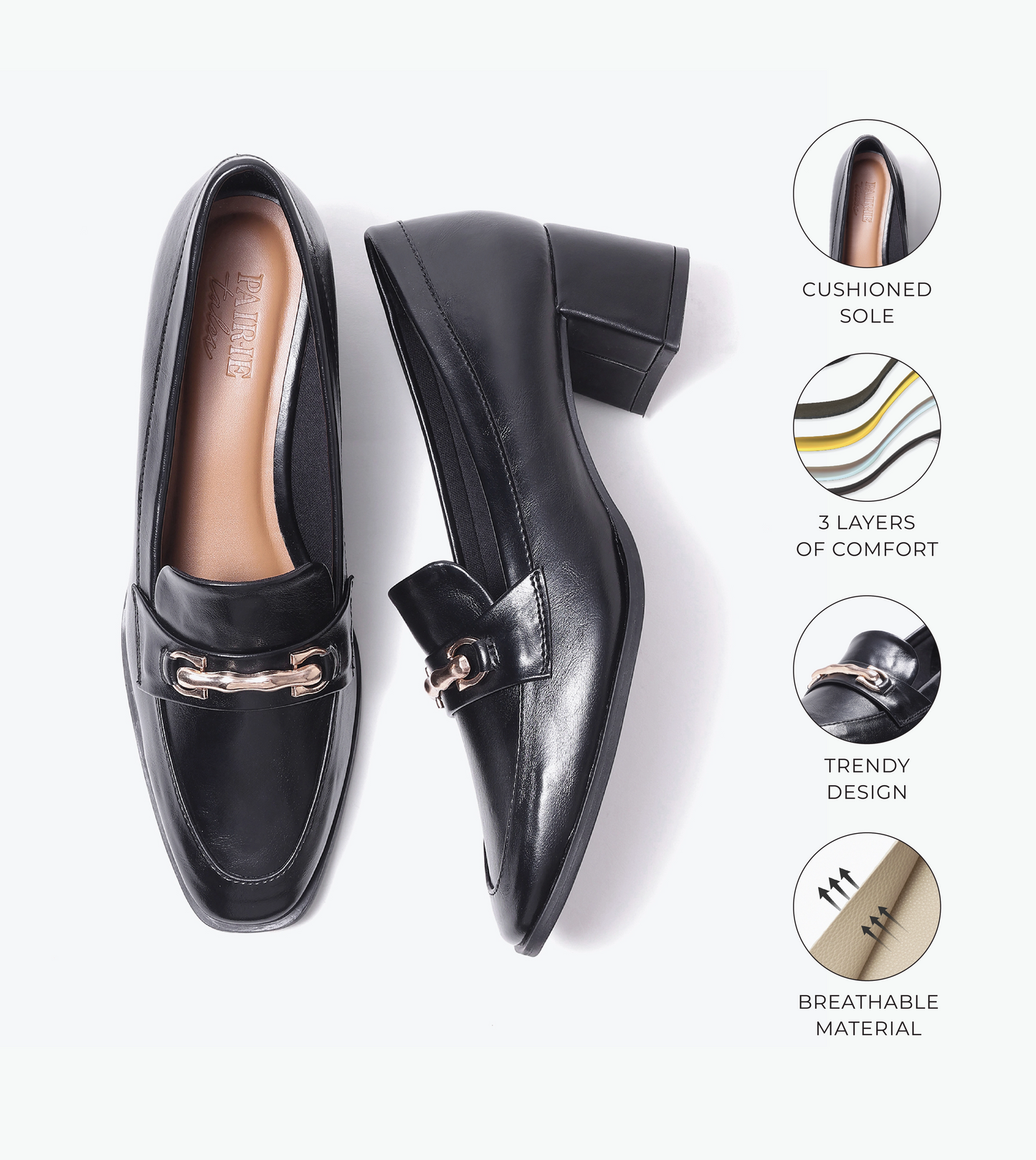 Chain Loafers Heels - Black