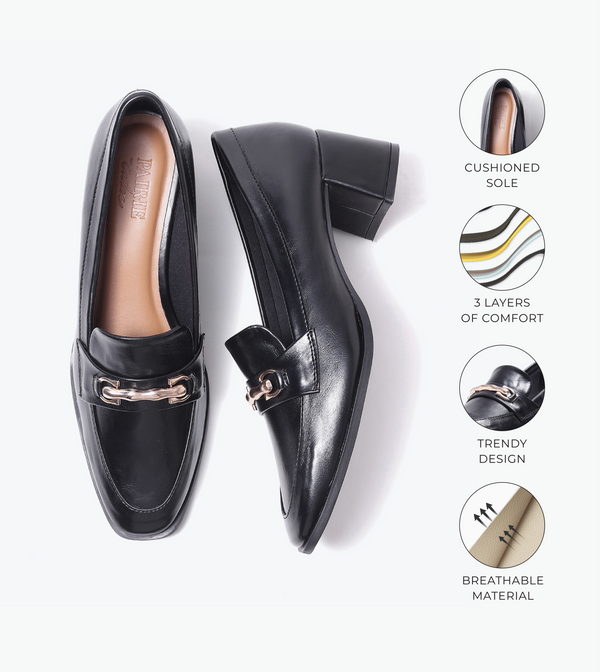 Chain Loafers Heels - Black