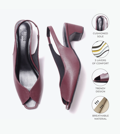Sculpted Slingback Heels - Maroon