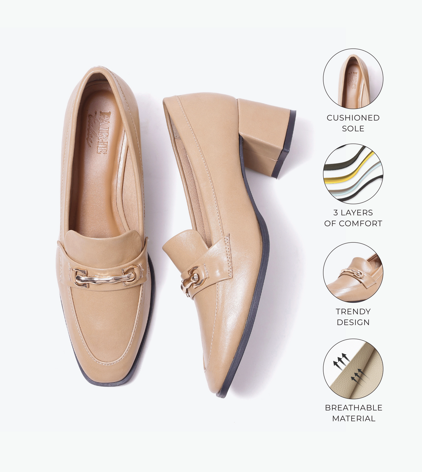 Chain Loafers Heels - Beige