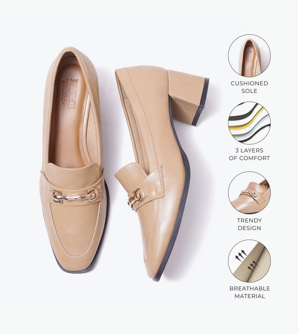 Chain Loafers Heels - Beige