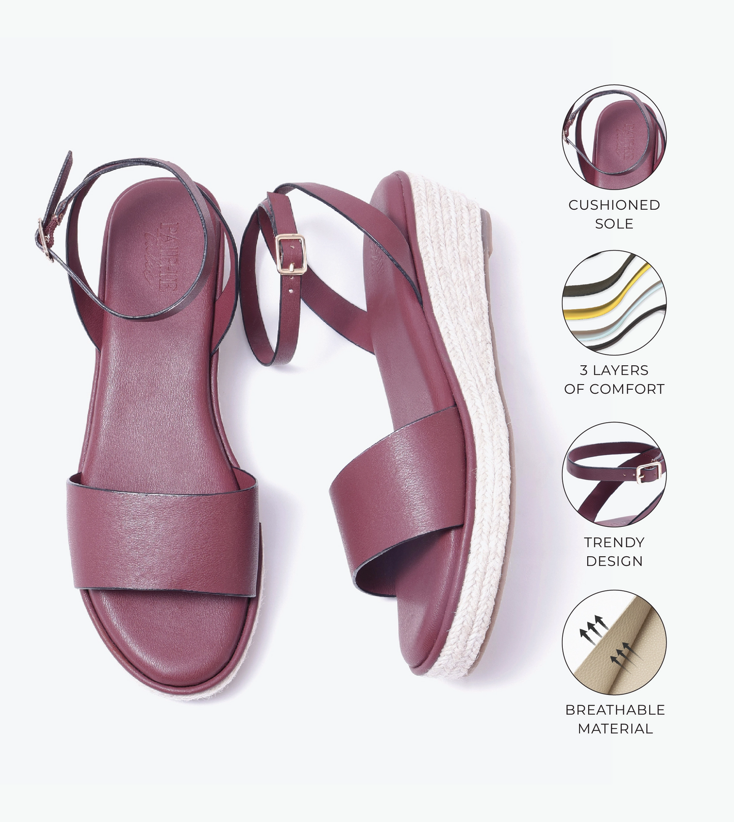 Espadrille Wedges with Ankle Strap - Maroon