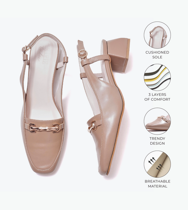 Classic Detail Slingback Heels - Beige