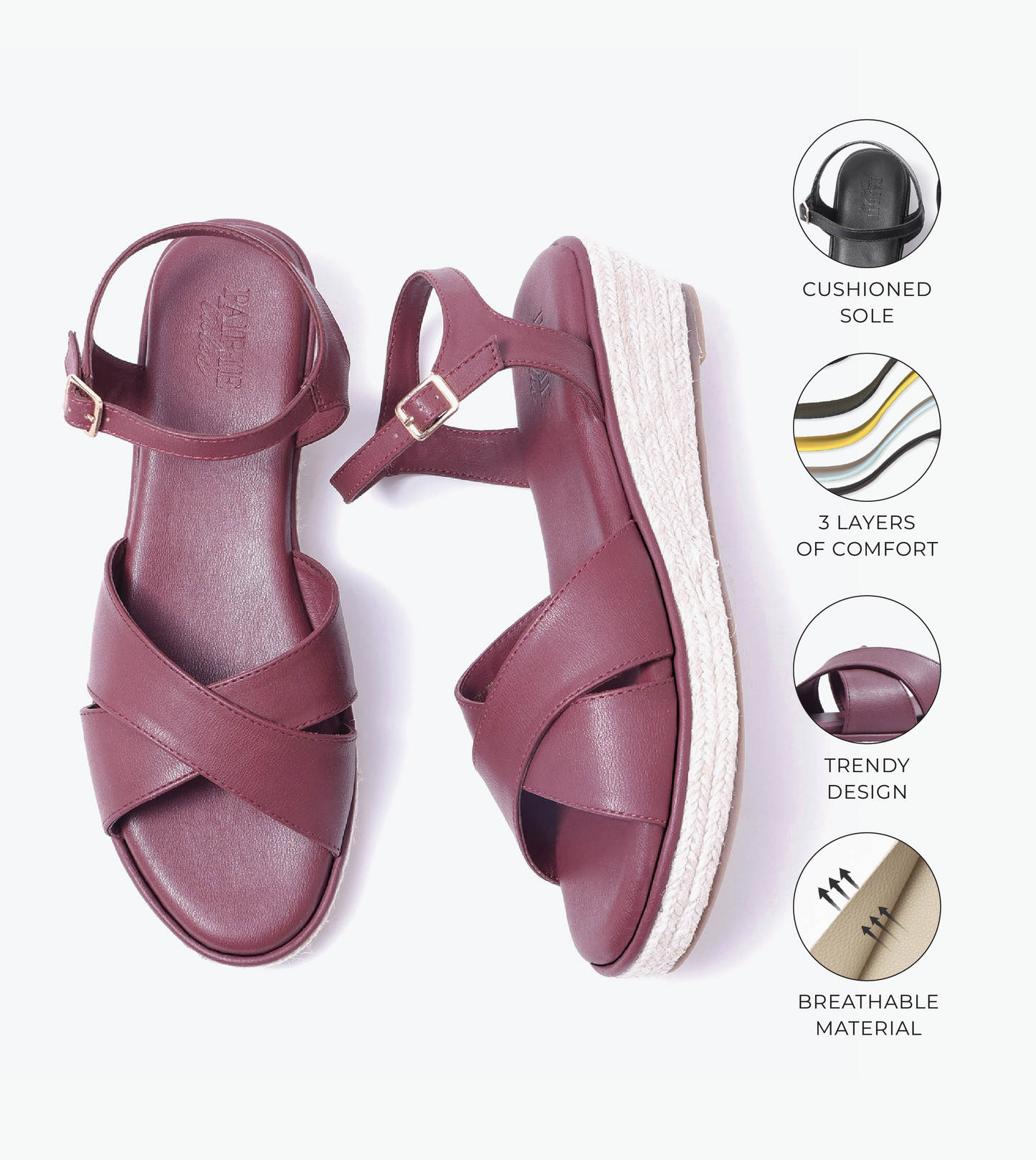 Cross-Strap Espadrille Wedges with Ankle Strap - Maroon