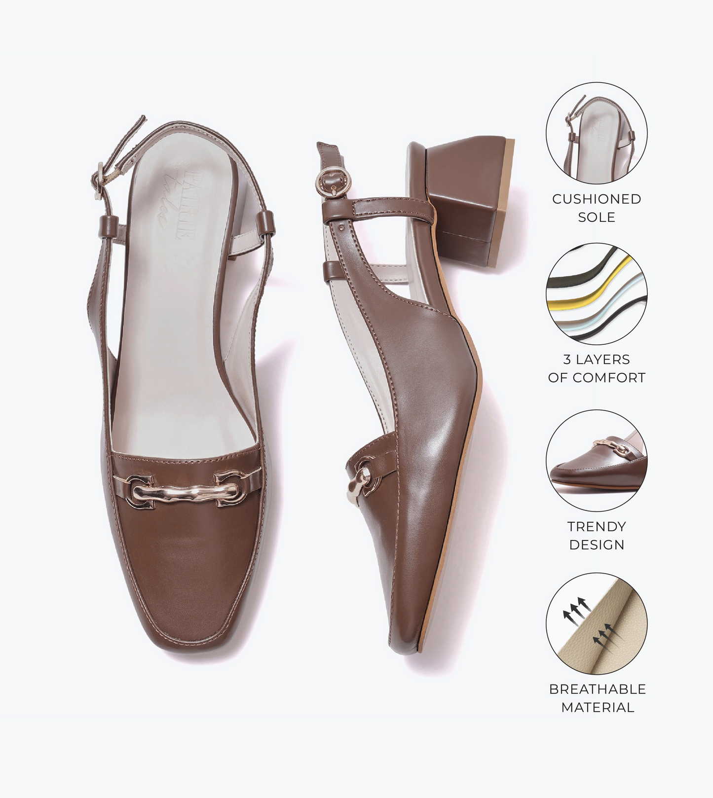 Classic Detail Slingback Heels - Brown