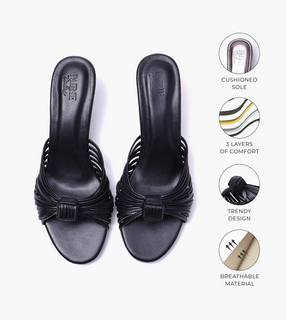 Knotted Strap Stiletto Mule Heels - Black