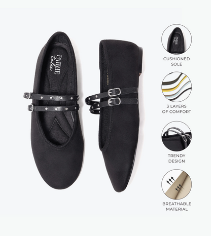 Studded Double-Strap Mary Janes - Black
