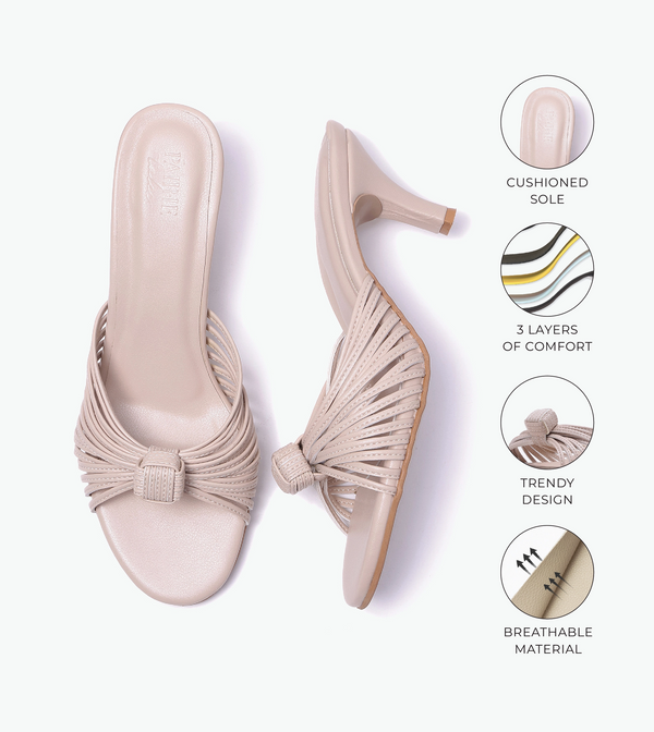Knotted Stiletto Mules - Cream