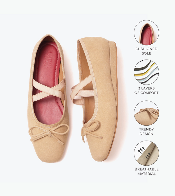 Velvet Mary Janes - Beige